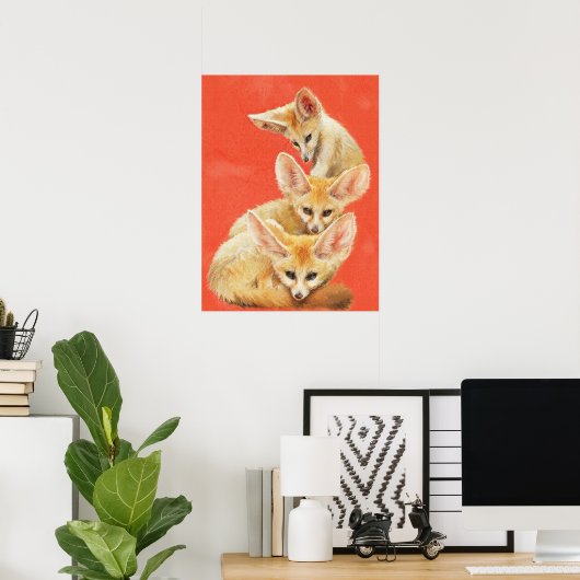 Three Fennec Fox Kits Poster (Thuiskantoor)