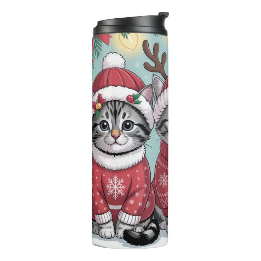 Three Festive Christmas Kittens Thermosbeker (Gedraaid links)
