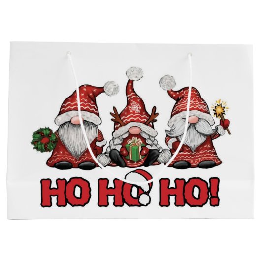 Three Festive Gnomes Christmas Gift Bag Groot Cadeauzakje (Achterkant)