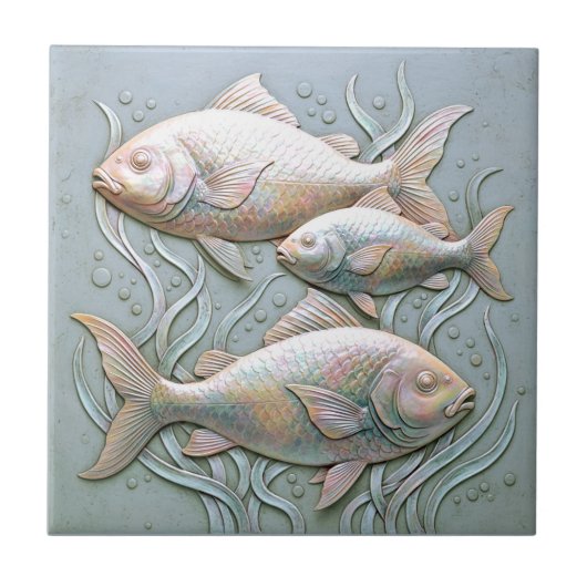 Three Fish Opalescent Bas Relief D1221 Tegeltje (Voorkant)