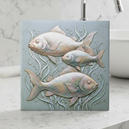 Three Fish Opalescent Bas Relief D1221 Tegeltje