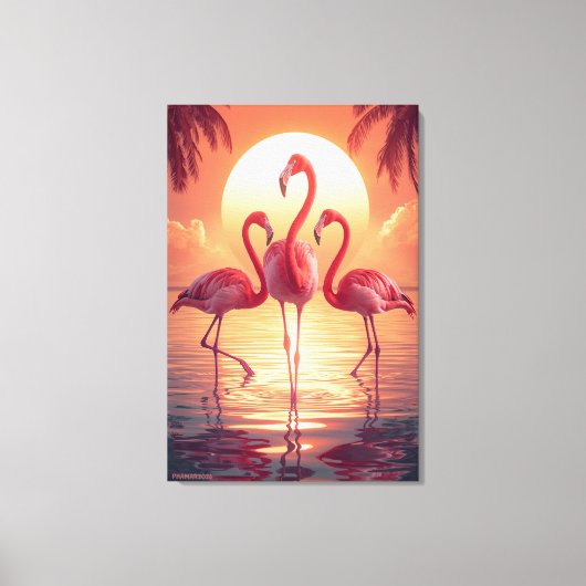 THREE FLAMINGOS Surreal Canvas Afdruk (Voorkant)