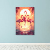 THREE FLAMINGOS Surreal Canvas Afdruk (Insitu (Houten vloer))