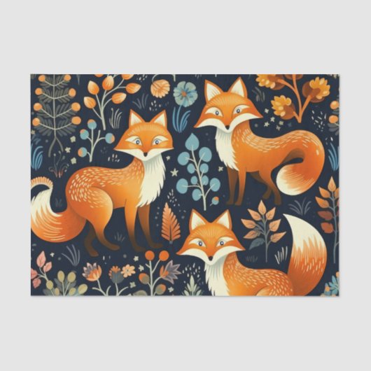 Three Foxes Woodland Pattern Decoupage Paper Tissuepapier (Voorkant)