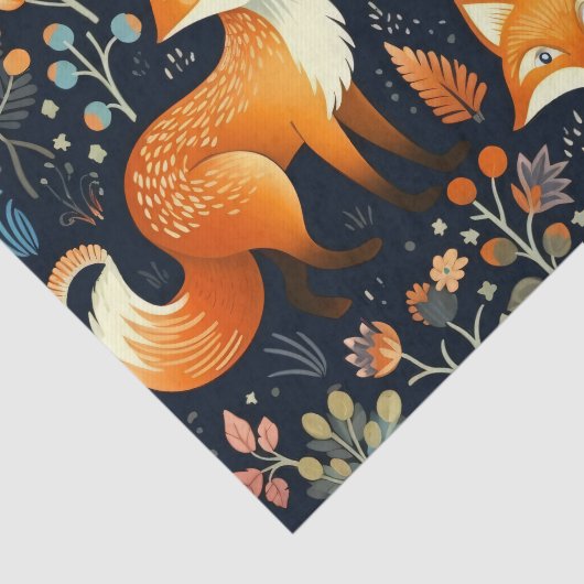 Three Foxes Woodland Pattern Decoupage Paper Tissuepapier (Detail)