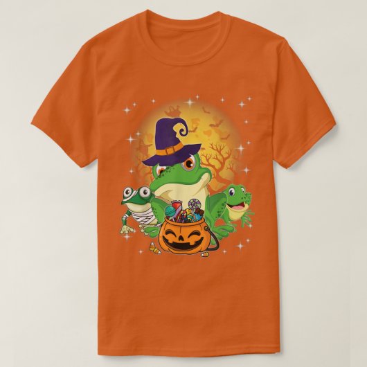 Three Frogs Mummy Witch Moon Ghosts Pumpkin Candy T-shirt (Design voorkant)