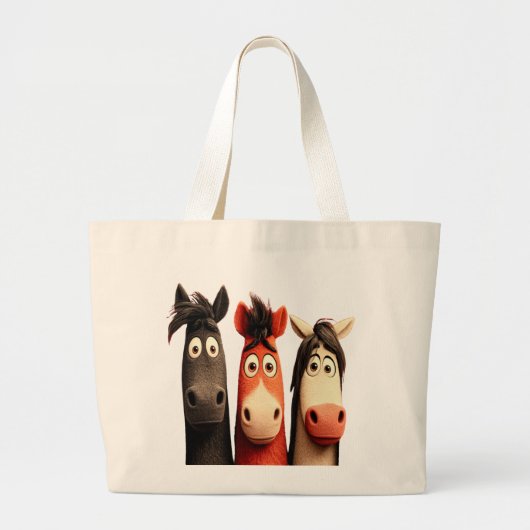 Three Funny Horses Grote Tote Bag (Voorkant)