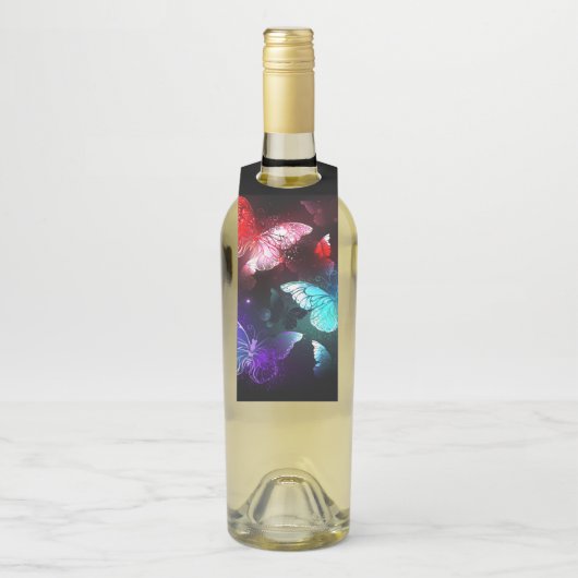 Three Glowing Butterflies on night background Flessenhanger (Op fles)