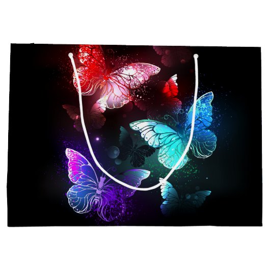 Three Glowing Butterflies on night background Groot Cadeauzakje (Achterkant)