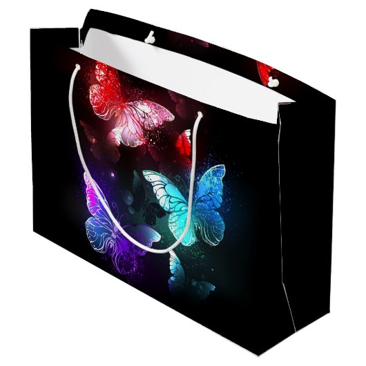 Three Glowing Butterflies on night background Groot Cadeauzakje (Achterkant Gekanteld)
