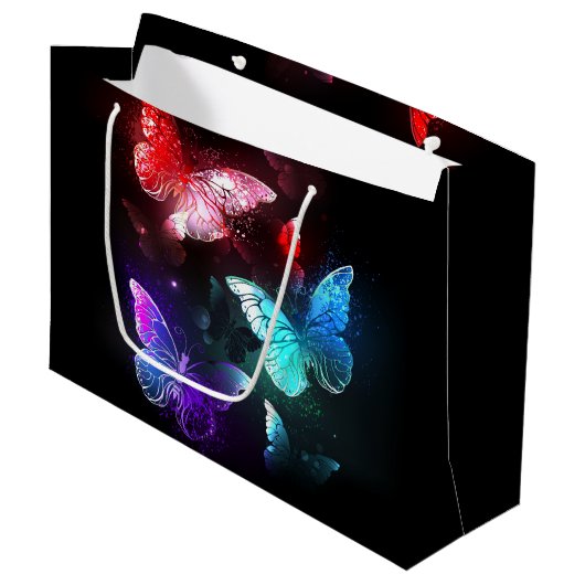 Three Glowing Butterflies on night background Groot Cadeauzakje (Voorkant Gekanteld)