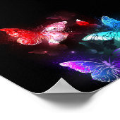Three Glowing Butterflies on night background Poster (Hoek)