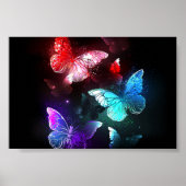 Three Glowing Butterflies on night background Poster (Voorkant)