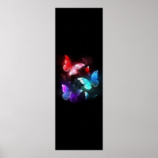 Three Glowing Butterflies on night background Poster (Voorkant)