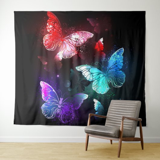 Three Glowing Butterflies on night background Wandkleed (In Situ (horizontaal))