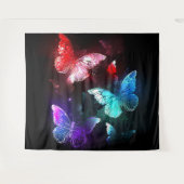 Three Glowing Butterflies on night background Wandkleed (Voorkant (horizontaal))