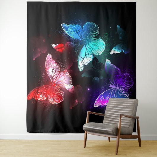 Three Glowing Butterflies on night background Wandkleed (In situ)