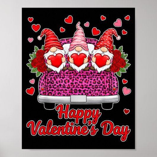 Three Gnomes And Leopard Truck Happy Valentine's D Poster (Voorkant)