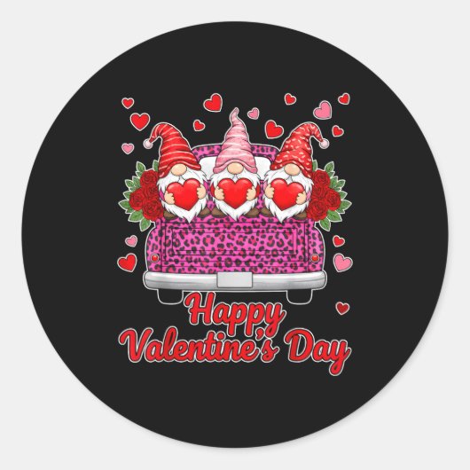 Three Gnomes And Leopard Truck Happy Valentine's D Ronde Sticker (Voorkant)