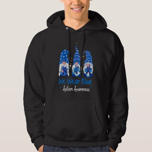 Three Gnomes Holding Blue Puzzle Autism Awareness Hoodie (Voorkant)