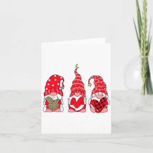 Three Gnomes Holding Heart Leopard Happy Valentine Kaart (Voorkant)