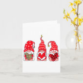 Three Gnomes Holding Heart Leopard Happy Valentine Kaart (Gele Bloem)