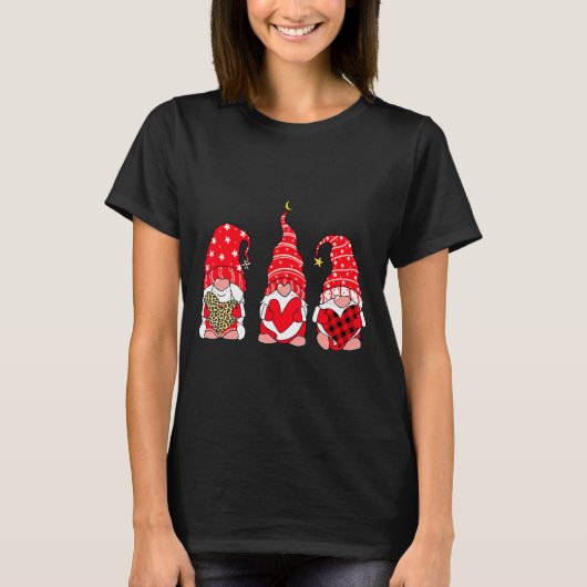 Three Gnomes Holding Heart Leopard Happy Valentine T-shirt (Voorkant)