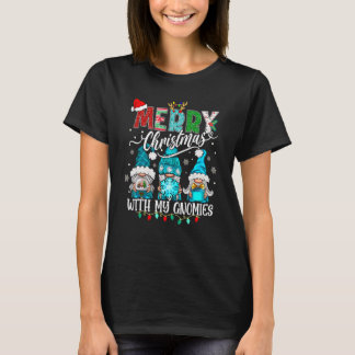 Three Gnomes Holding Merry Christmas Leopard Plaid T-shirt