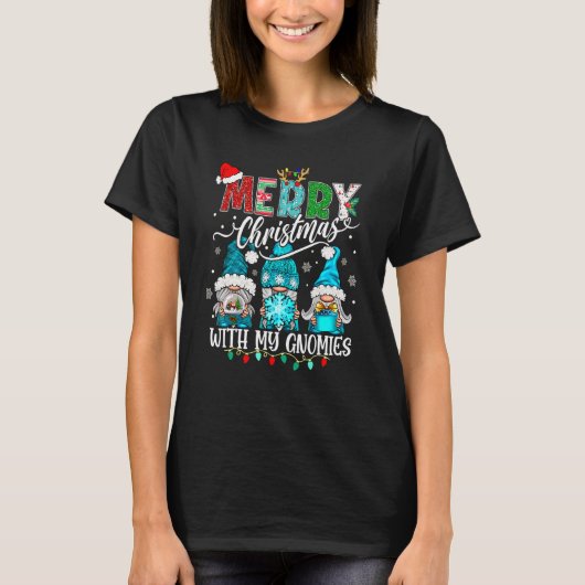 Three Gnomes Holding Merry Christmas Leopard Plaid T-shirt (Voorkant)