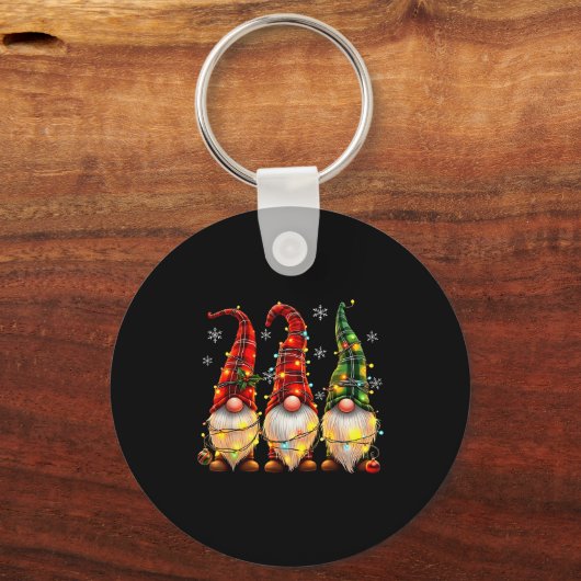 Three Gnomes Men Women Buffalo Plaid Red Christmas Sleutelhanger (Voorkant)