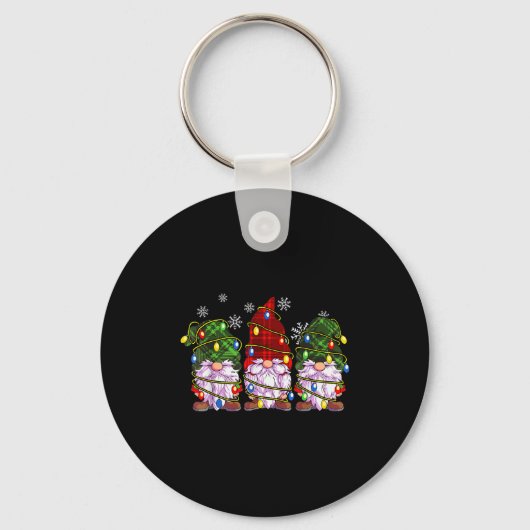 Three Gnomes Men Women Buffalo Plaid Red Christmas Sleutelhanger (Voorkant)