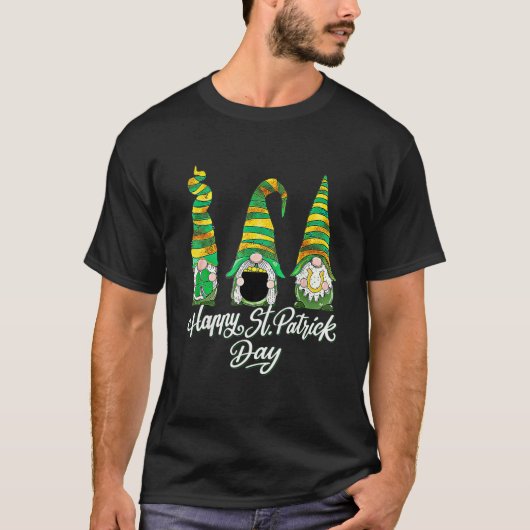 Three Gnomes Shamrock Happy St Patrick's Day Go Lu T-shirt (Voorkant)