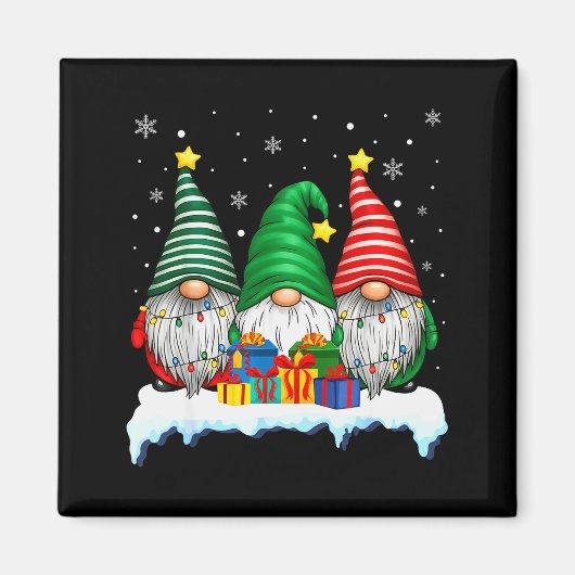 Three Gnomes Tree Lights Men Women Matching Xmas H Magneet (Voorkant)