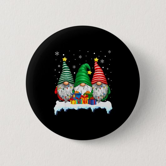 Three Gnomes Tree Lights Men Women Matching Xmas H Ronde Button 5,7 Cm (Voorkant)