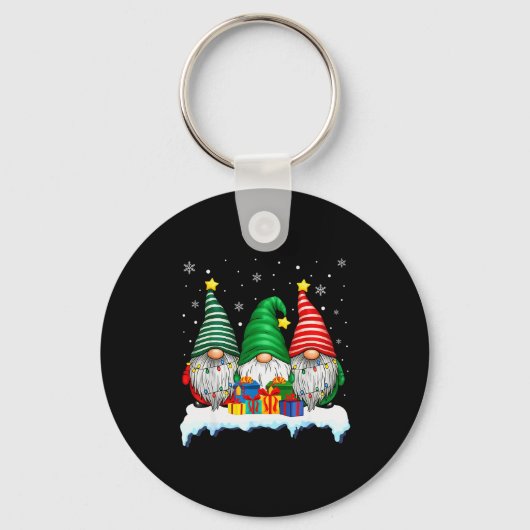Three Gnomes Tree Lights Men Women Matching Xmas H Sleutelhanger (Voorkant)