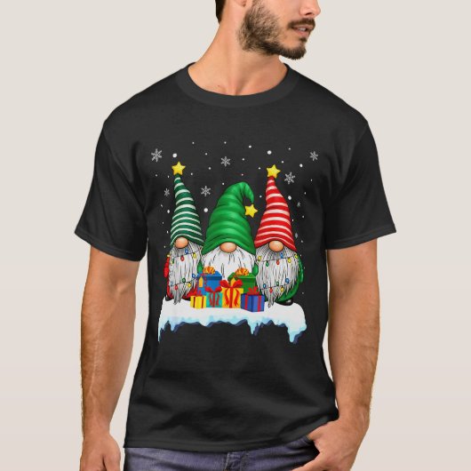Three Gnomes Tree Lights Men Women Matching Xmas H T-shirt (Voorkant)