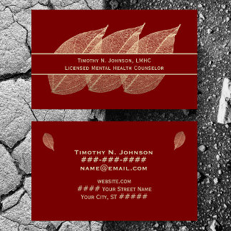 Three Golden Leaves on Maroon Counselor Therapist Visitekaartje