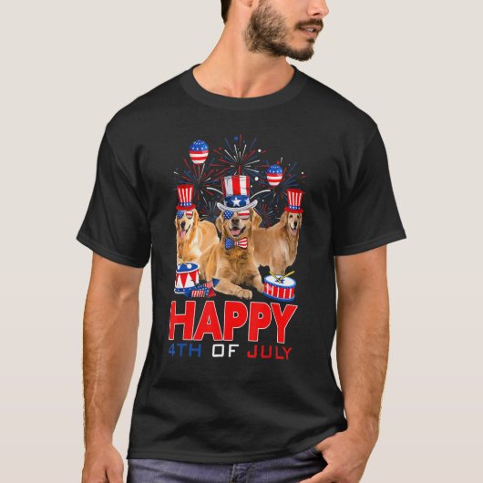 Three Golden Retriever Dogs American Flag Happy 4t T-shirt (Voorkant)