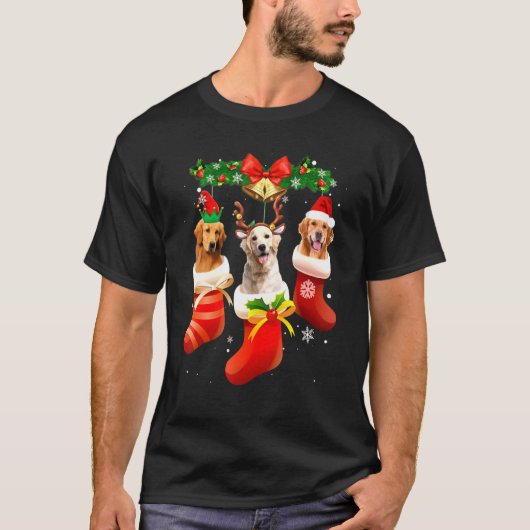 Three Golden Retriever In Sock Christmas Pajama Xm T-shirt (Voorkant)