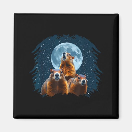 Three Groundhog Head And Moon Happy Groundhog Day  Magneet (Voorkant)