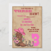 Three Haw Pink, Western 3rd Birthday Kaart (Voorkant)