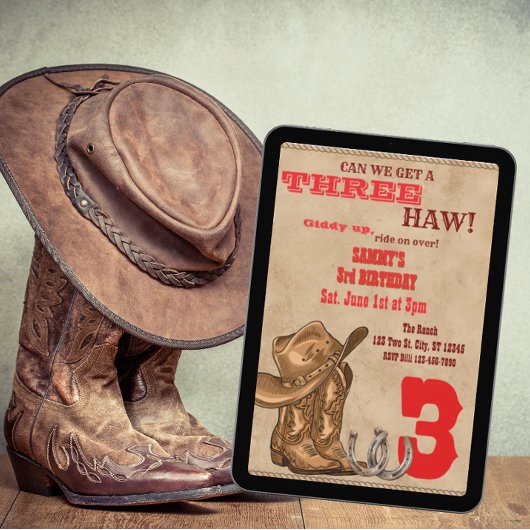 Three Haw, Western 3rd Birthday Kaart
