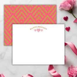 Three Hearts Gold Watermelon Pink Fans Note Card Notitiekaartje