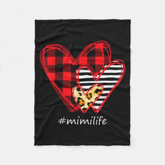 Three Hearts Leopard Buffalo Plaid Mimi Life Valen Fleece Deken (Voorkant)