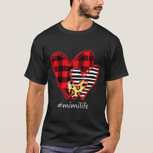 Three Hearts Leopard Buffalo Plaid Mimi Life Valen T-shirt (Voorkant)