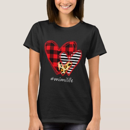 Three Hearts Leopard Buffalo Plaid Mimi Life Valen T-shirt (Voorkant)
