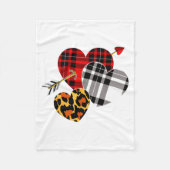 Three Hearts Leopard Buffalo Plaid Valentines Day  Fleece Deken (Voorkant)