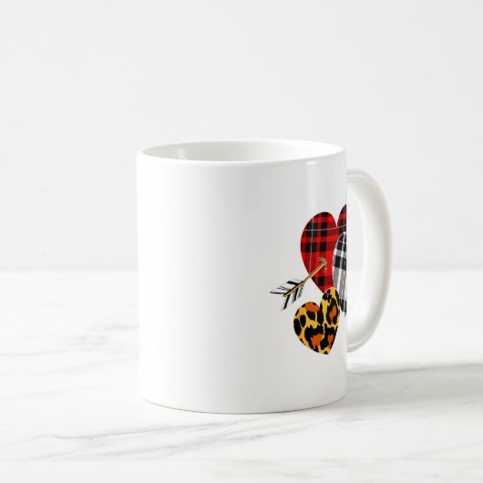 Three Hearts Leopard Buffalo Plaid Valentines Day  Koffiemok (Voorkant rechts)