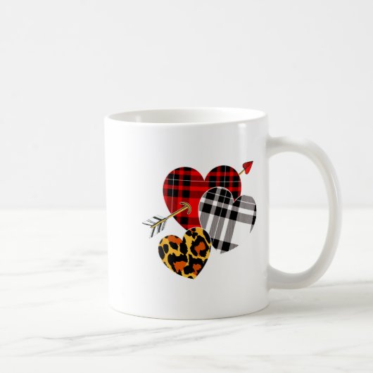 Three Hearts Leopard Buffalo Plaid Valentines Day  Koffiemok (Rechts)