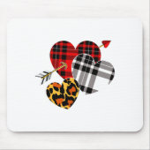Three Hearts Leopard Buffalo Plaid Valentines Day  Muismat (Voorkant)